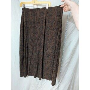 Islander Vintage Flocked Damask Maxi Skirt Brown Black Velvet Brocade XL